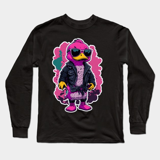 Cute Cool Pink Duck Wearing Sunglasses Long Sleeve T-Shirt by BKSMAIL-Shop